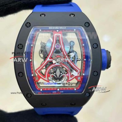 Swiss Replica Richard Mille RM 52-03 PSG Tourbillon Edition Black Ceramic Case Blue Strap Watch 